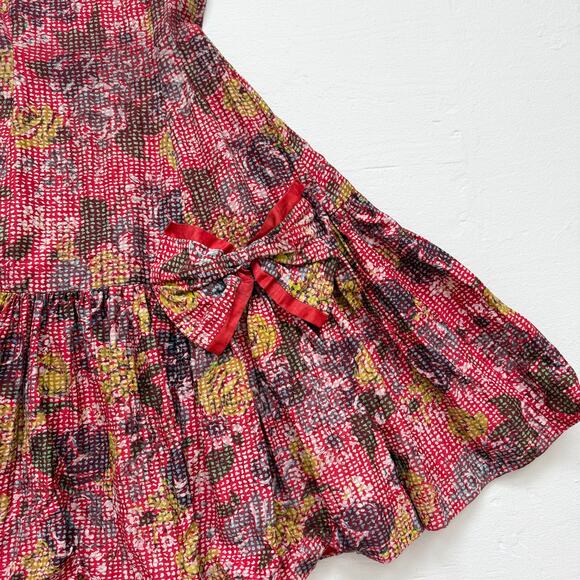 Vintage 50s Handmade Floral Fit & Flare Dress Bow Front, Size XXS - Picture 2 of 7
